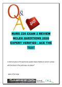 NURS 220 &ndash; Exam 2 NCLEX Review 300 Questions & Answers &lpar;Respiratory&comma; Cardiac&comma; Nutrition&comma; Oxygen Therapy&rpar; 2026