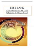 TEST BANK  Theories Of Personality 10th Edition   by Ryckman All 18 Chapters Covered