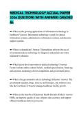 MEDICAL TECHNOLOGY ACTUAL PAPER 2026 QUESTIONS WITH ANSWERS GRADED A&plus;