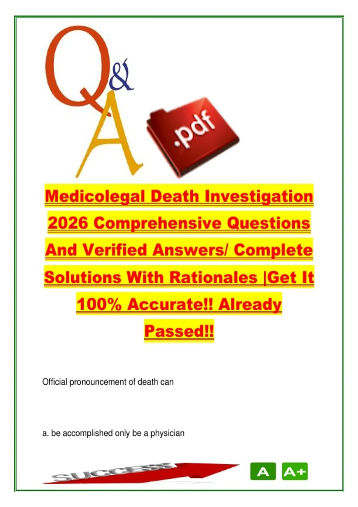 Medicolegal Death Investigation 2026 – 250 Questions & Answers on ...