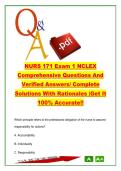 NURS 171 Exam 1 NCLEX Prep 2026 &lpar;NURS-171&rpar; &ndash; 120 Questions & Answers on Ethics&comma; Legal Issues&comma; Communication&comma; Patient Care