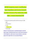 NCCER Carpentry Level 1 Certification  Exam Questions and Correct Answers  &lpar;Verified Answers&rpar; Plus Rationales 2026  Q&A &vert; Instant Download Pdf 