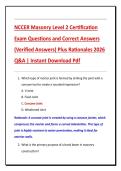 NCCER Masonry Level 2 Certification  Exam Questions and Correct Answers  &lpar;Verified Answers&rpar; Plus Rationales 2026  Q&A &vert; Instant Download Pdf 