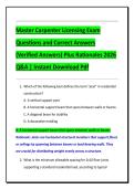 Master Carpenter Licensing Exam  Questions and Correct Answers  &lpar;Verified Answers&rpar; Plus Rationales 2026  Q&A &vert; Instant Download Pdf