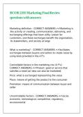 BCOR 2201 Marketing Final Review questions with answers&period;
