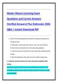Master Mason Licensing Exam  Questions and Correct Answers  &lpar;Verified Answers&rpar; Plus Rationales 2026  Q&A &vert; Instant Download Pdf