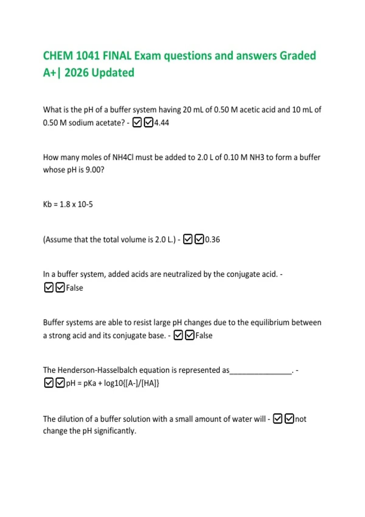 CHEM 1041 FINAL Exam questions and answers Graded A+| 2026 Updated ...