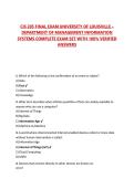 CIS 205 FINAL EXAM UNIVERSITY OF LOUISVILLE &ndash; DEPARTMENT OF MANAGEMENT INFORMATION SYSTEMS COMPLETE EXAM SET WITH 100&percnt; VERIFIED ANSWERS