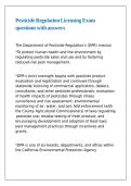 Pesticide Regulation Licensing Exam questions with answers