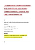 ASE A2 Automatic Transmission&sol;Transaxle  Exam Questions and Correct Answers  &lpar;Verified Answers&rpar; Plus Rationales 2026  Q&A &vert; Instant Download Pdf
