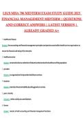 LSUS MHA 706 MIDTERM EXAM STUDY GUIDE 2026 &vert; FINANCIAL MANAGEMENT MIDTERM &vert; PRACTICE QUESTIONS AND 100&percnt; VERIFIED ANSWERS LATEST VERSION &lpar;PASS GUARANTEE&rpar;