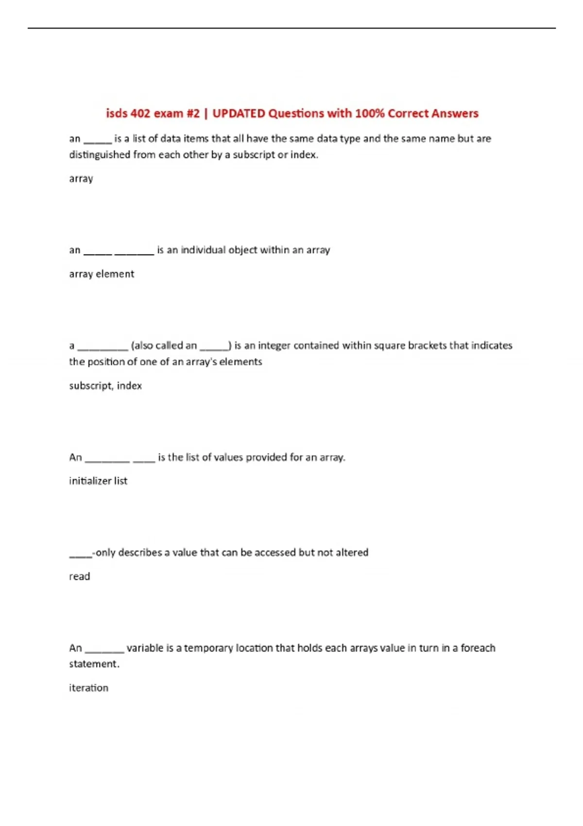 isds 402 exam #2 | UPDATED Questions with 100% Correct Answers - ISDS ...
