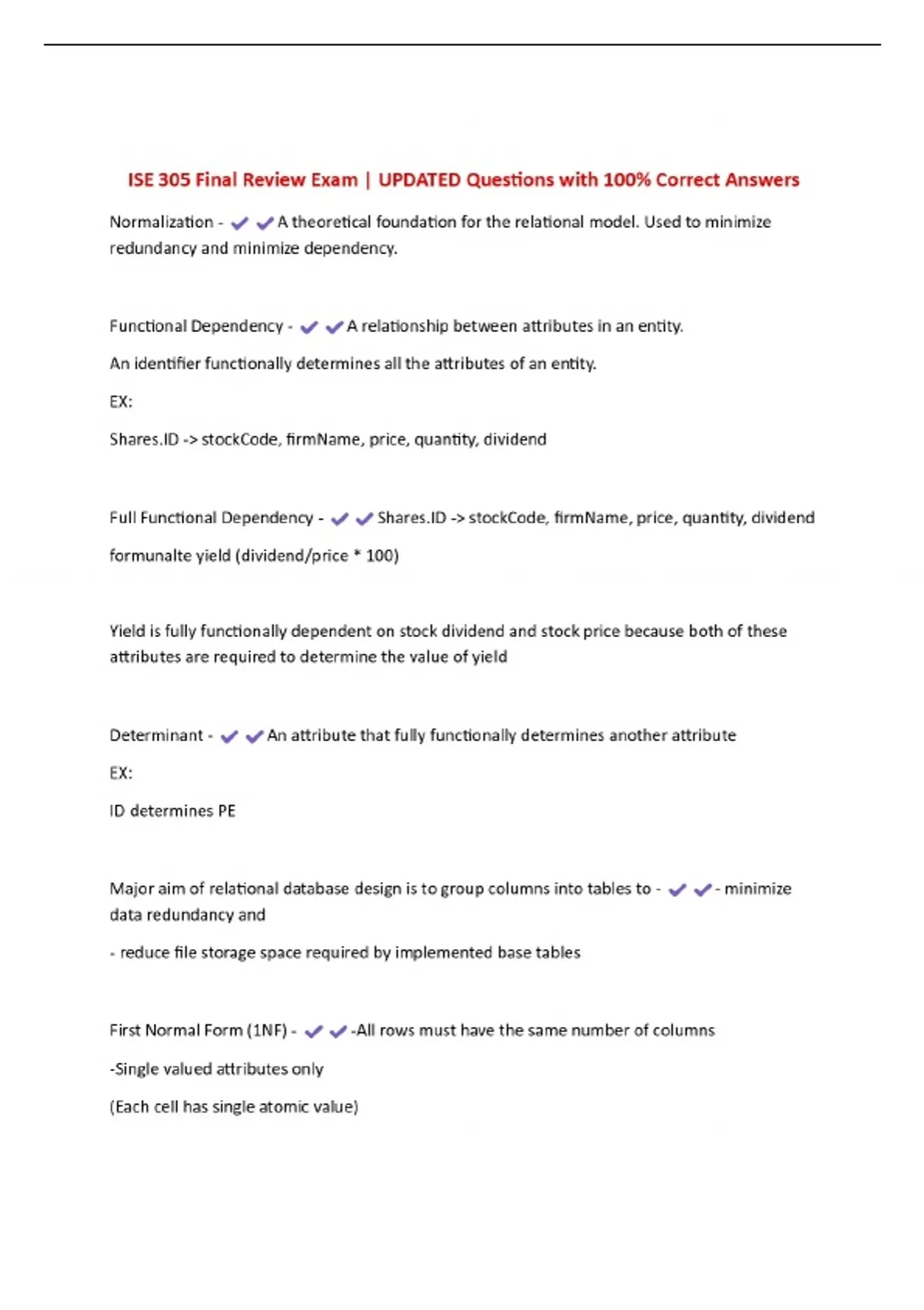 ISE 305 Final Review Exam | UPDATED Questions with 100% Correct Answers ...
