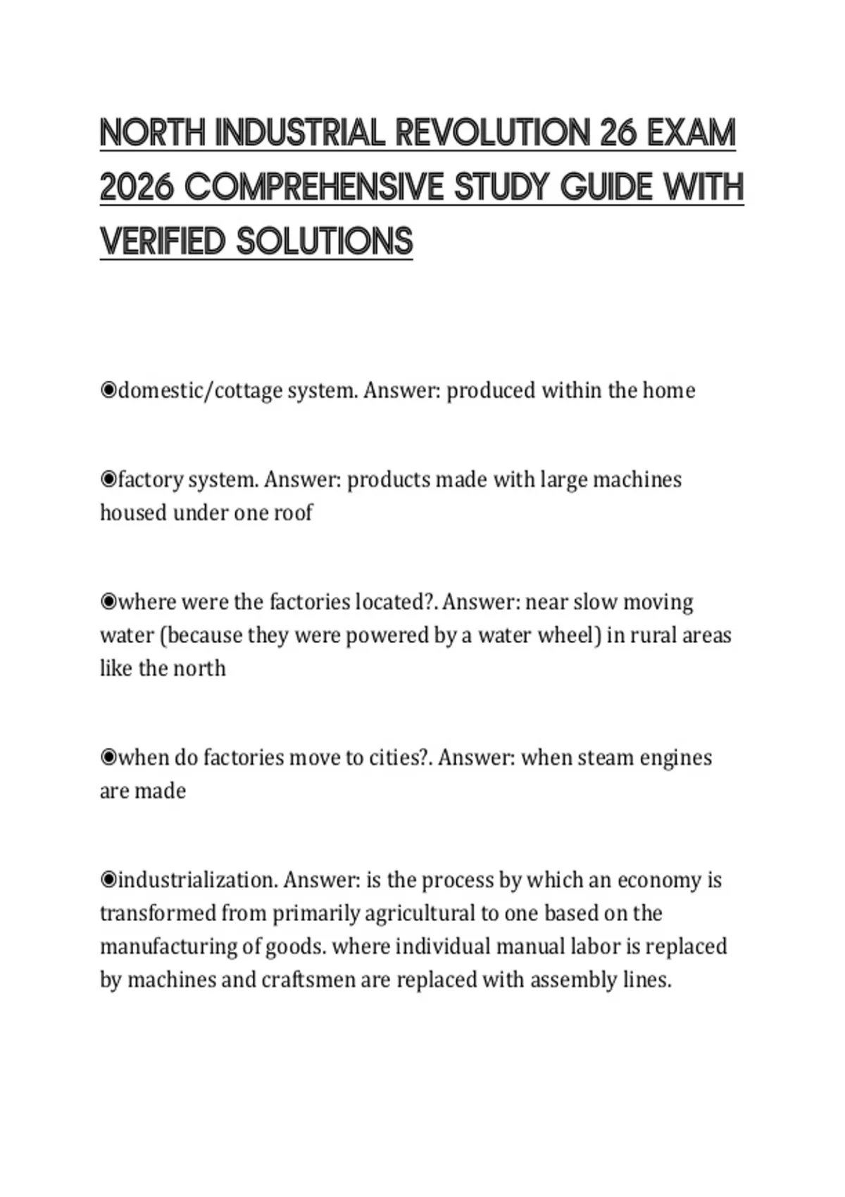 NORTH INDUSTRIAL REVOLUTION 26 EXAM 2026 COMPREHENSIVE STUDY GUIDE WITH ...