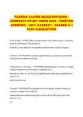 FLORIDA CLAIMS ADJUSTER EXAM &vert; COMPLETE STUDY GUIDE 2026 &vert; VERIFIED ANSWERS &vert; 100&percnt; CORRECT &vert; GRADED A&plus;&vert; PASS GUARANTEED