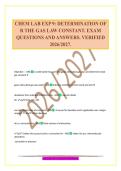 CHEM LAB EXP 9&colon; DETERMINATION OF R THE GAS LAW CONSTANT&period; EXAM QUESTIONS AND ANSWERS&period; VERIFIED 2026&sol;2027&period;