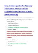 Water Treatment Operator Class A Licensing  Exam Questions With Correct Answers  &lpar;Verified Answers&rpar; Plus Rationales 2026 Q&A &vert;  Instant Download Pdf