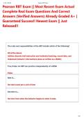 Pearson RBT Exam &vert;&vert; Most Recent Exam Actual  Complete Real Exam Questions And Correct  Answers &lpar;Verified Answers&rpar; Already Graded A&plus; &vert;  Guaranteed Success&excl;&excl; Newest Exam &vert;&vert; Just  Released&excl;&excl; 