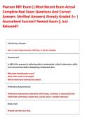 Pearson RBT Exam &vert;&vert; Most Recent Exam Actual  Complete Real Exam Questions And Correct  Answers &lpar;Verified Answers&rpar; Already Graded A&plus; &vert;  Guaranteed Success&excl;&excl; Newest Exam &vert;&vert; Just  Released&excl;&excl; 