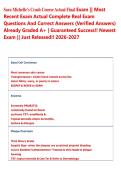 Sara Michelle's Crash Course Actual Final Exam &vert;&vert; Most  Recent Exam Actual Complete Real Exam  Questions And Correct Answers &lpar;Verified Answers&rpar;  Already Graded A&plus; &vert; Guaranteed Success&excl;&excl; Newest  Exam &vert;&vert; Just Released&excl;&excl; 2026-2027  