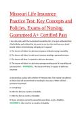 Missouri Life Insurance Practice Test&colon; Key Concepts and Policies&comma; Exams of Nursing Guaranteed A&plus; Certified Pass