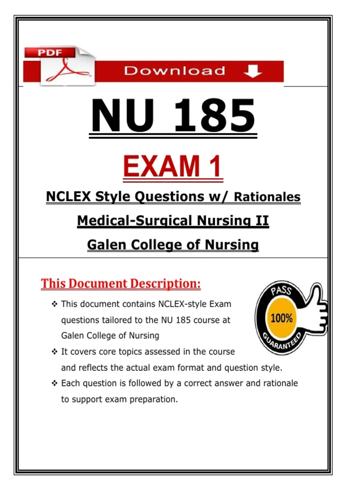 NU 185 Exam 1 Med-Surg II Galen College Actual Questions & Answers ...