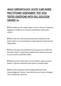 ADULT-GERONTOLOGY ACUTE CARE NURSE PRACTITIONER ASSESSMENT TEST 2026 TESTED QUESTIONS WITH FULL SOLUTION GRADED A&plus;