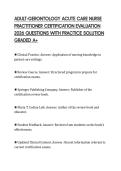 ADULT-GERONTOLOGY ACUTE CARE NURSE PRACTITIONER CERTIFICATION EVALUATION 2026 QUESTIONS WITH PRACTICE SOLUTION GRADED A