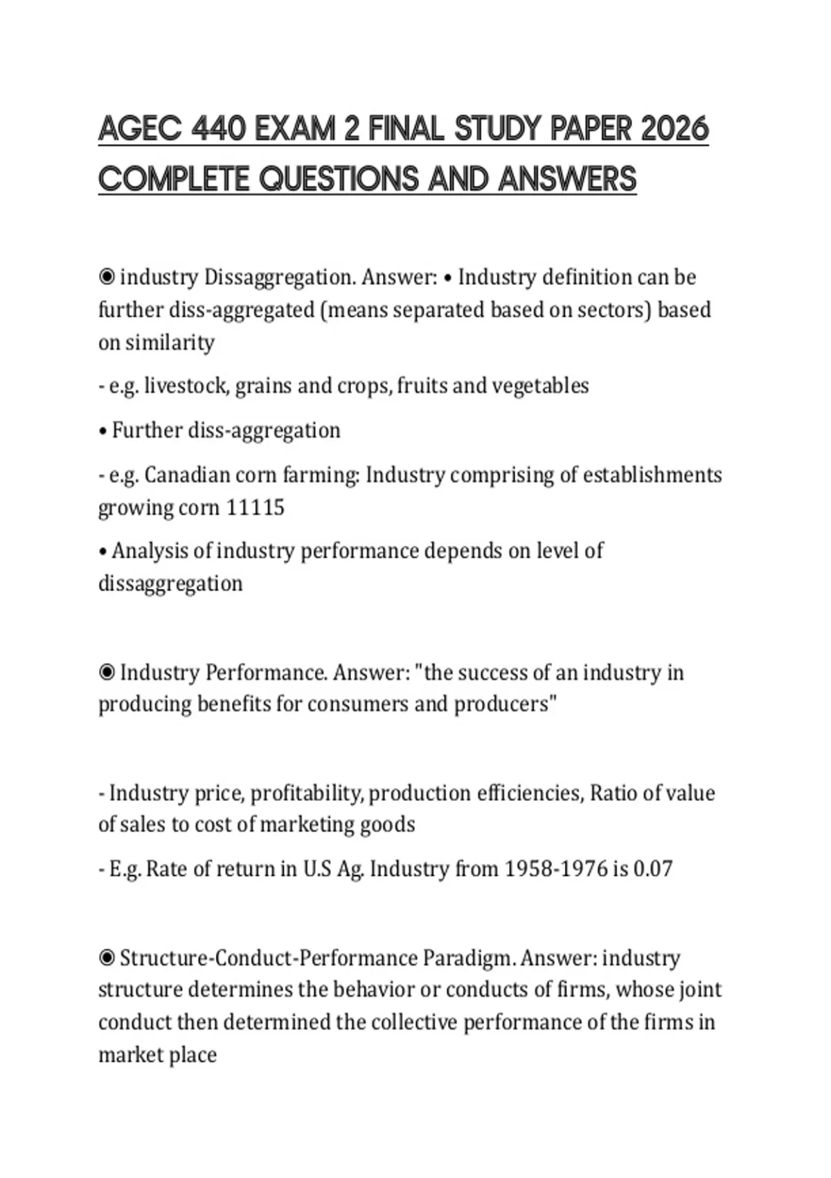 AGEC 440 EXAM 2 FINAL STUDY PAPER 2026 COMPLETE QUESTIONS AND ANSWERS ...