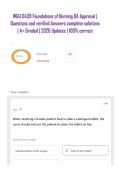 WGU D439 Foundations of Nursing OA Approval &vert; Questions and verified Answers complete solutions &vert; A&plus; Graded &vert; 2026 Updates &vert; 100&percnt; correct