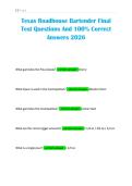 Texas Roadhouse Bartender Final Test Questions And 100&percnt; Correct Answers 2026