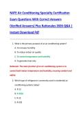 NATE Air Conditioning Specialty Certification  Exam Questions With Correct Answers  &lpar;Verified Answers&rpar; Plus Rationales 2026 Q&A &vert;  Instant Download Pdf 