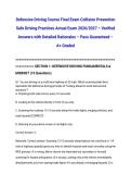 Defensive Driving Course Final Exam Collision Prevention Safe Driving Practices Actual Exam 2026&sol;2027 &ndash; Verified Answers with Detailed Rationales &ndash; Pass Guaranteed &ndash; A&plus; Graded