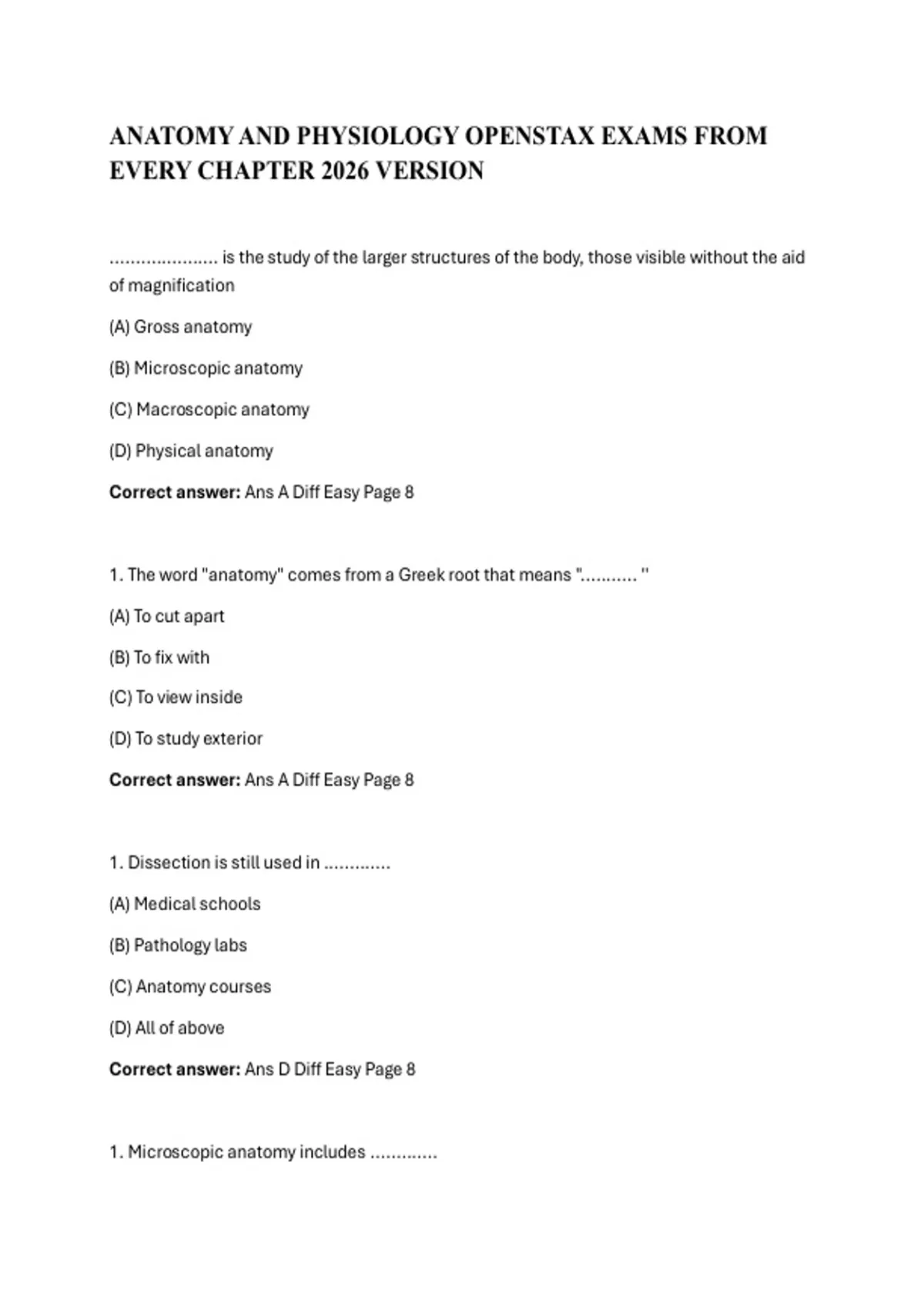 ANATOMY AND PHYSIOLOGY OPENSTAX EXAMS FROM EVERY CHAPTER 2026 VERSION ...
