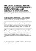 TESOL FINAL EXAM QUESTIONS AND ANSWERS WITH CORRECT SOLUTIONS LATEST UPDATED 2026&sol;2027