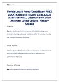 Florida Laws & Rules &lpar;Dental Exam ADEX  CDCA&rpar; Complete Review Guide&period;&lpar;2026  LATEST UPDATED&rpar; Questions and Correct  Answers&sol; Latest Update &sol; Already  Graded