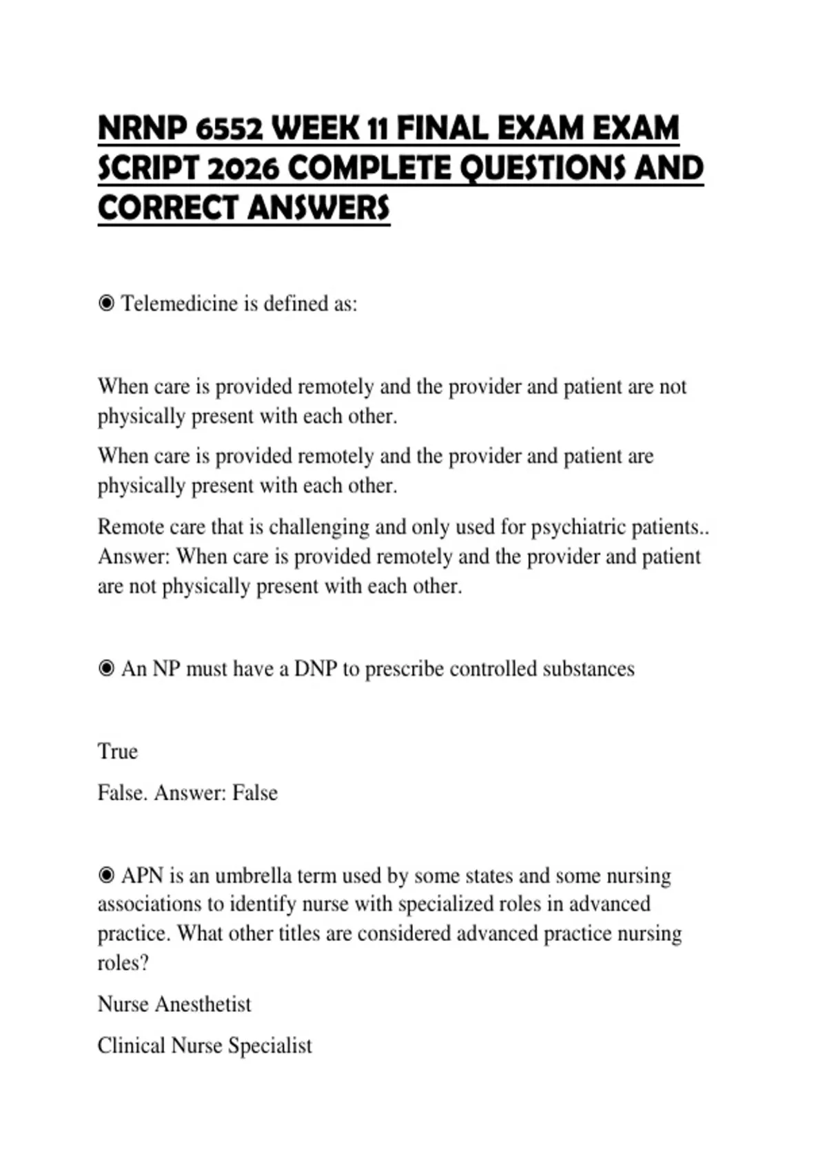 NRNP 6552 WEEK 11 FINAL EXAM EXAM SCRIPT 2026 COMPLETE QUESTIONS AND ...