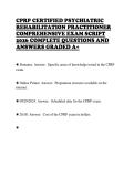 CPRP CERTIFIED PSYCHIATRIC REHABILITATION PRACTITIONER COMPREHENSIVE EXAM SCRIPT 2026 COMPLETE QUESTIONS AND ANSWERS GRADED A&plus;
