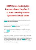 2027 Florida Health & Life  Insurance Exam Prep Part 1 &vert;  FL State Licensing Practice  Questions & Study Guide