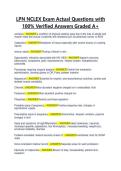LPN NCLEX Exam Actual Questions with 100- Verified Answers Graded A&plus;