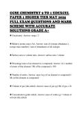 GCSE CHEMISTRY 9 TO 1 EDEXCEL PAPER 1 HIGHER TIER MAY 2025 FULL EXAM QUESTIONS AND MARK SCHEME WITH ACCURATE SOLUTIONS GRADE A&plus;