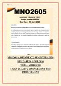 MNO2605 Assignment 2 Semester 1 2026 &vert; Complete Answers &ndash; TQM&comma; SPC Control Charts&comma; PDCA&comma; Fishbone Diagram&comma; Benchmarking & Cost of Quality &vert; UNISA Quality Management