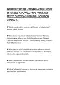 INTRODUCTION TO LEARNING AND BEHAVIOR BY RUSSELL A&period; POWELL FINAL PAPER 2026 TESTED QUESTIONS WITH FULL SOLUTION GRADED A&plus;