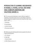 INTRODUCTION TO LEARNING AND BEHAVIOR BY RUSSELL A&period; POWELL ACTUAL TEST PAPER 2026 COMPLETE QUESTIONS AND SOLUTIONS GRADED A&plus;