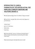 INTRODUCTION TO CLINICAL PHARMACOLOGY 10TH EDITION ACTUAL TEST PAPER 2026 COMPLETE QUESTIONS AND SOLUTIONS GRADED A&plus;