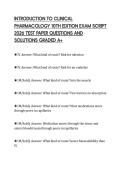 INTRODUCTION TO CLINICAL PHARMACOLOGY 10TH EDITION EXAM SCRIPT 2026 TEST PAPER QUESTIONS AND SOLUTIONS GRADED A&plus;