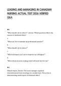 LEADING AND MANAGING IN CANADIAN NURSING ACTUAL TEST 2026 VERIFIED Q&A