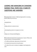 LEADING AND MANAGING IN CANADIAN NURSING FINAL PAPER 2026 COMPLETE QUESTIONS AND ANSWERS