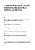 LEADING AND MANAGING IN CANADIAN NURSING REVIEW SET 2026 SOLVED QUESTIONS AND SOLUTIONS