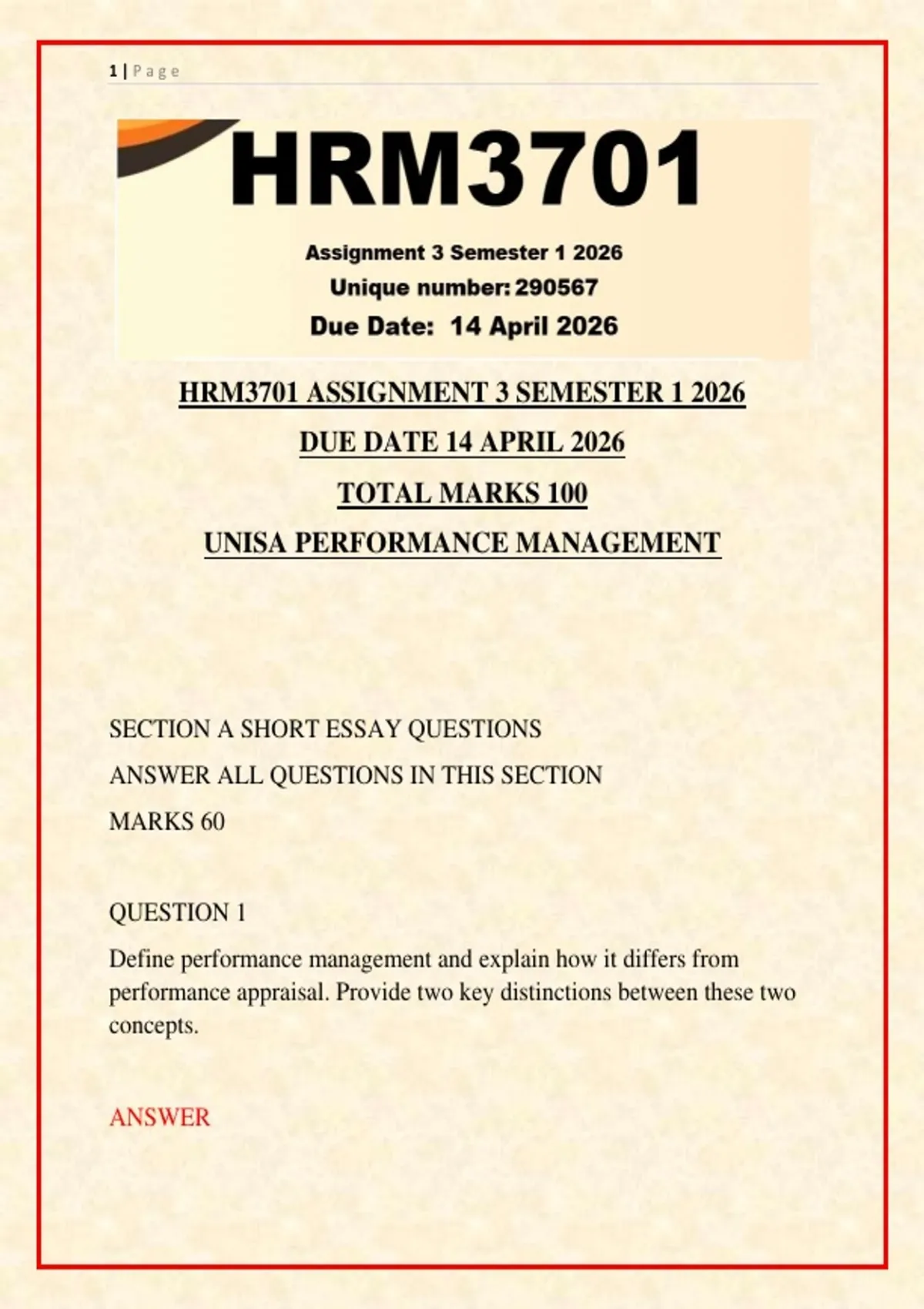 HRM3701 Assignment 3 Semester 1 2026 | Complete Solutions with Answers ...